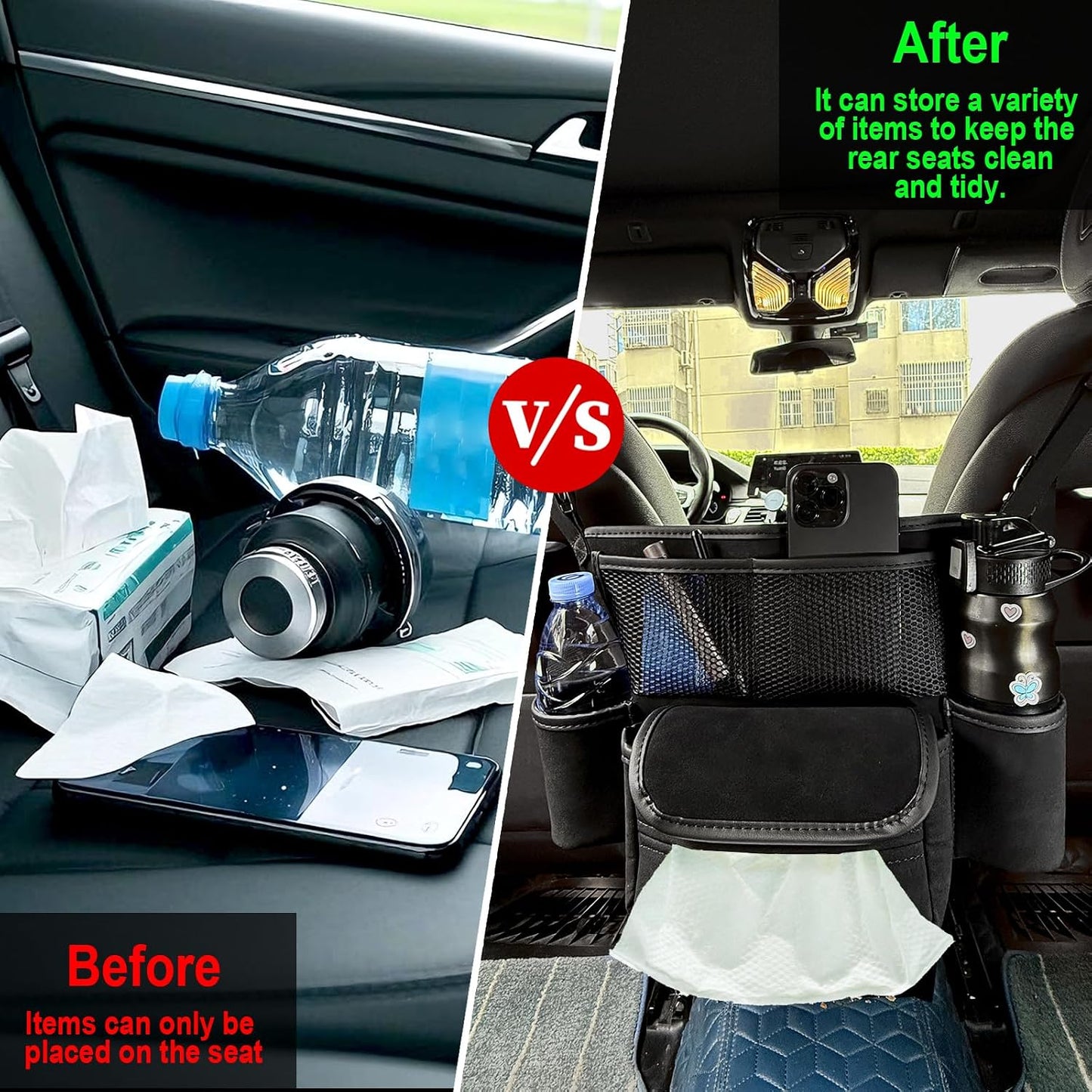 Car Handbag Holder Between Seats Suede Large Capacity Car Purse Holder Automotive Consoles, Fits Between Front Seats, Holds Wallet, Phone & Essentials (Black)