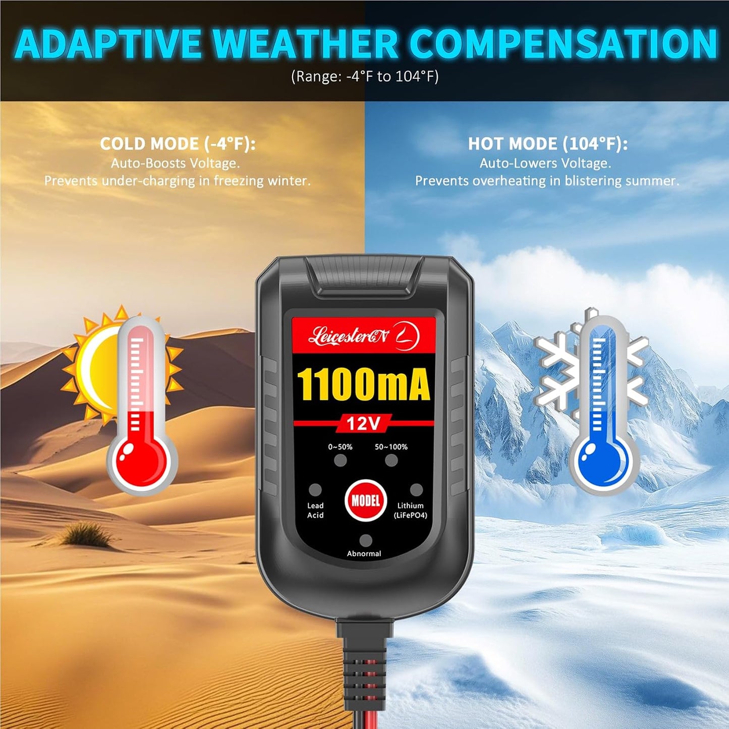 2 Pack Motorcycle Battery Charger 12V, 1.1Amp Trickle Charger and Maintainer - Smart Automatic Float Charger for Cruiser Sport Bike ATV Scooter Dirt Bike Lawn Mower, LiFePO4 Lead Acid AGM Gel