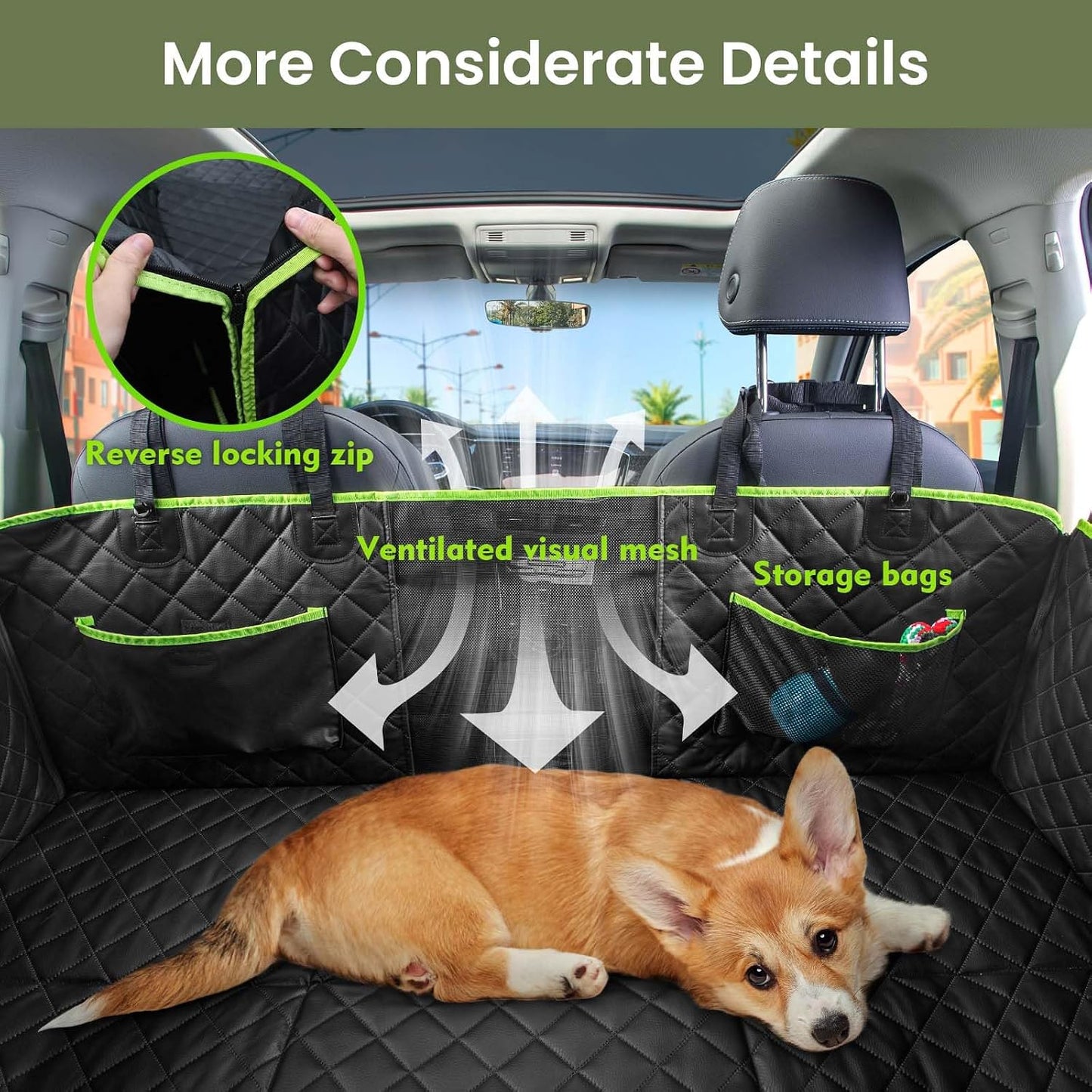 Dog Car Seat Cover for Back Seat, Waterproof Leather Fabric Back Seat Extender for dogs 52.4 * 24.4in, Foldable in The Car, Hard PVC Panels Bottom Support to 330 lbs, for Cars/Mid-Size SUV/Small Truck