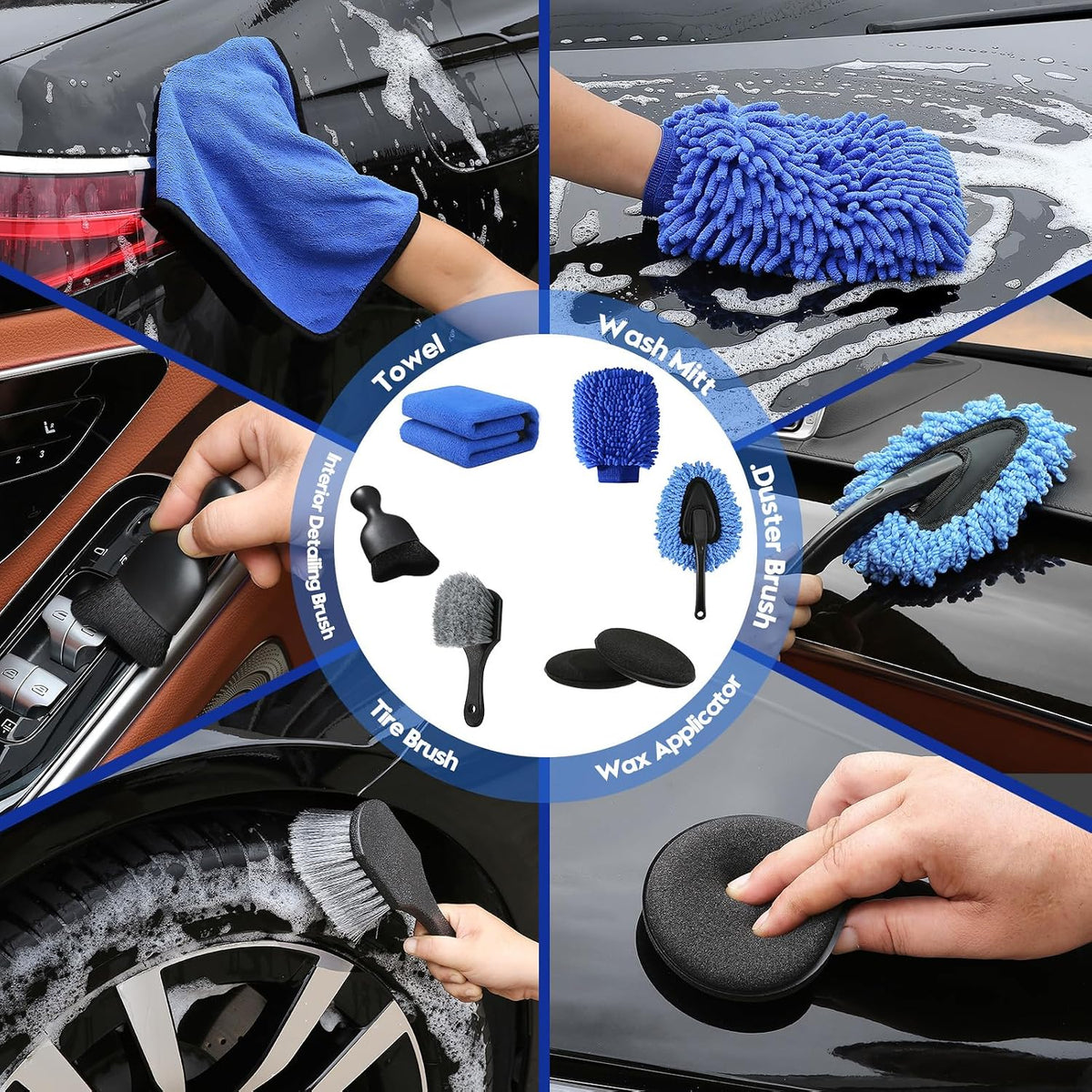 34Pcs Car Detailing Kit Detailing Brush Set Car Wash Cleaning Kit Blue