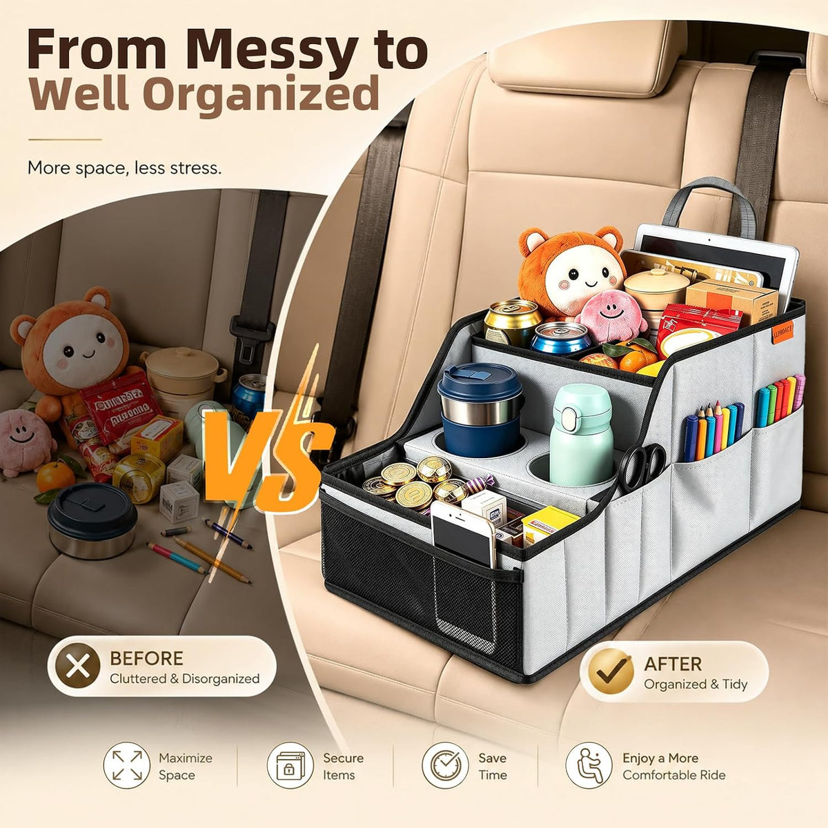 Car Seat Organizer Back Front Captains Seats Storage Travel
