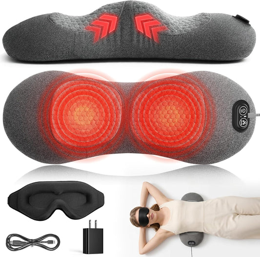 2026 Upgraded 3-in-1 Lumbar Support Pillow with Heat, Vibration & Stretching, Ergonomic Electric Lumbar Pillow with 3D Eye Mask, Portable Lower Back Support Cushion for Home, Office, Car & Travel