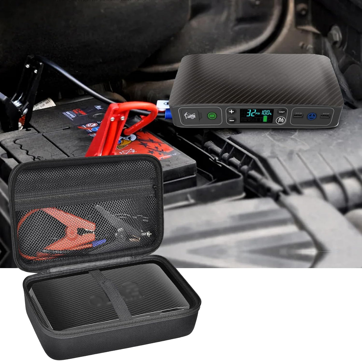 ANKHOH Hard Case Compatible with Halo Bolt Air 58830 mWh/Bolt 58830/57720 / ACDC Max 55500, Portable Car Jump Starter and Air Compressor Storage Bag, Charger Holder for Emergency Power Kit