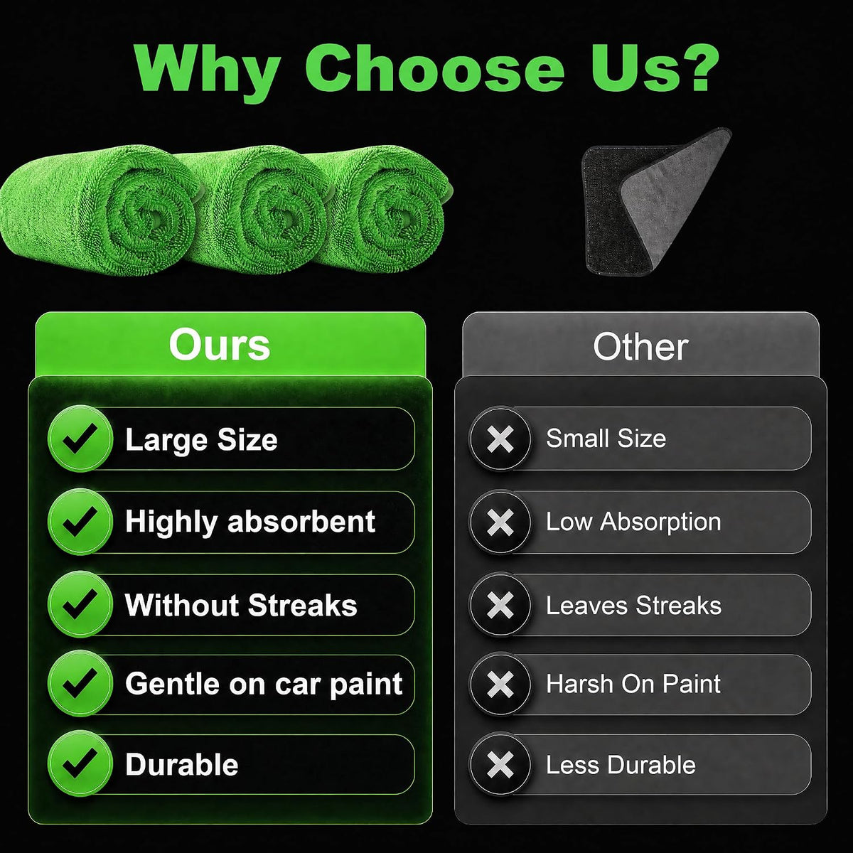 JOYMOOP Car Drying Towels,High-Density Microfiber Car Towel, Green