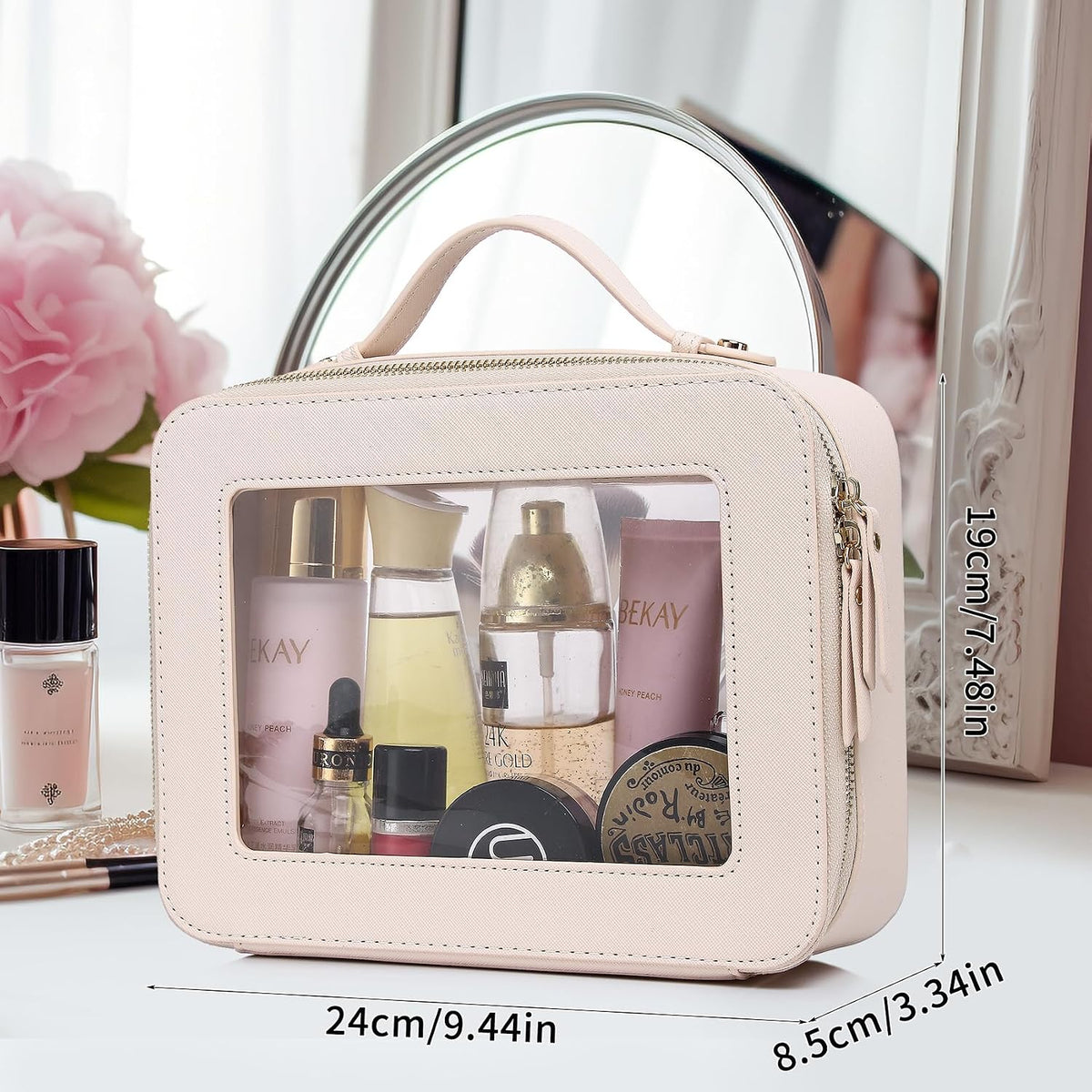 Pinkmik Clear Makeup Bag, (Beige, L)