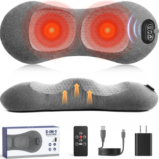 2026 Upgraded 3-in-1 Lumbar Support Pillow with Remote Control, Triple Fusion Back Massager with Heat, Vibration &amp; Stretching, Portable Electric Lumbar Pillow for Home, Office, Travel &amp; Car