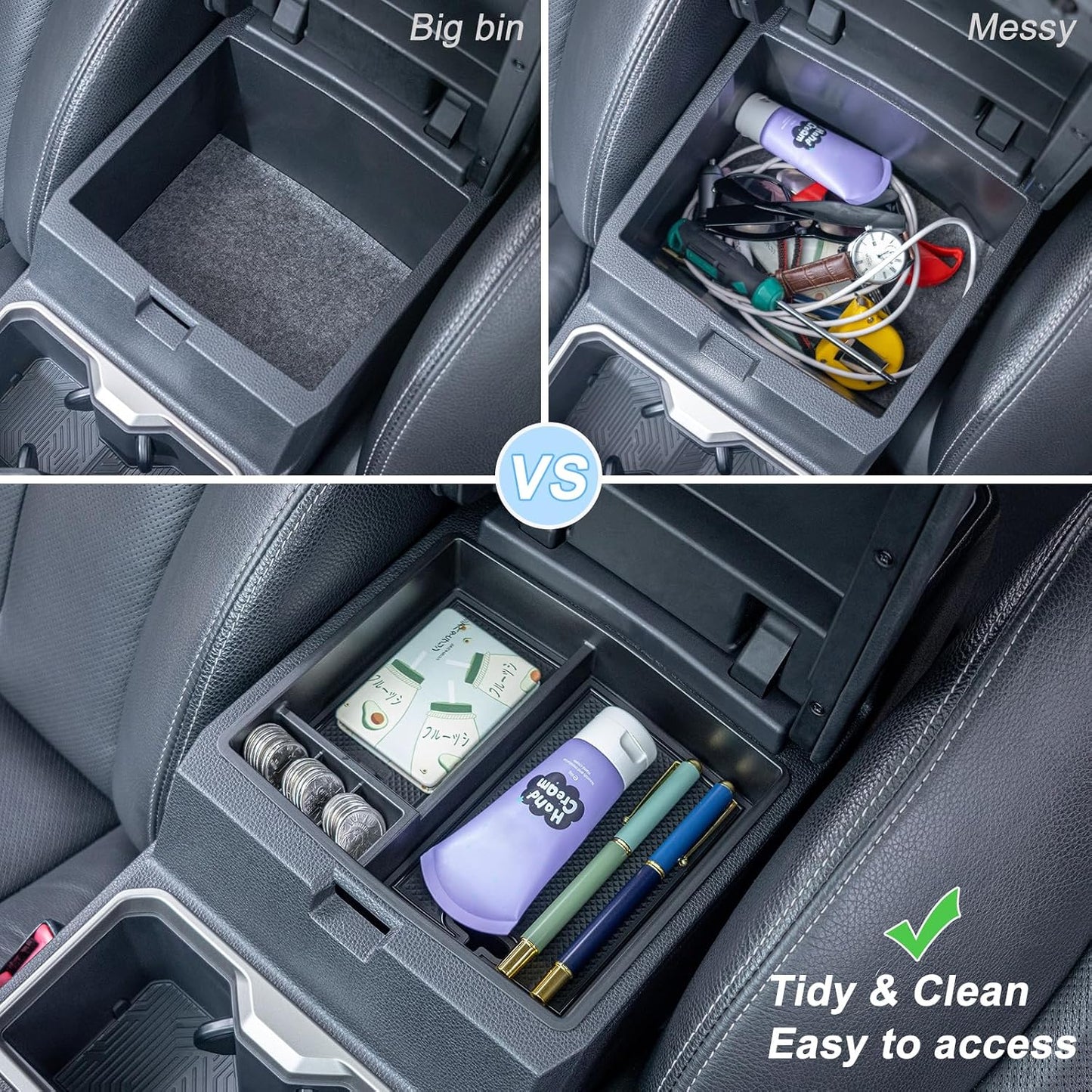 JKCOVER 2PCS Center Console Hidden Box Organizer Tray Compatible with 2024 2025 2026 Toyota Tacoma Accessories Armrest Secret Compartment And Armrest Tray Organizer