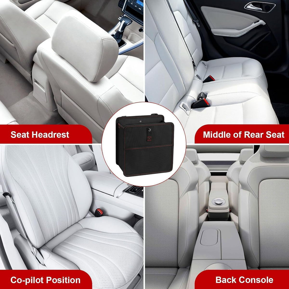 Simple Deluxe 3 Gallon Car Trash Can, Leak-Proof Car Garbage Can with Storage Pockets, Collapsible, Portable and Waterproof, Black