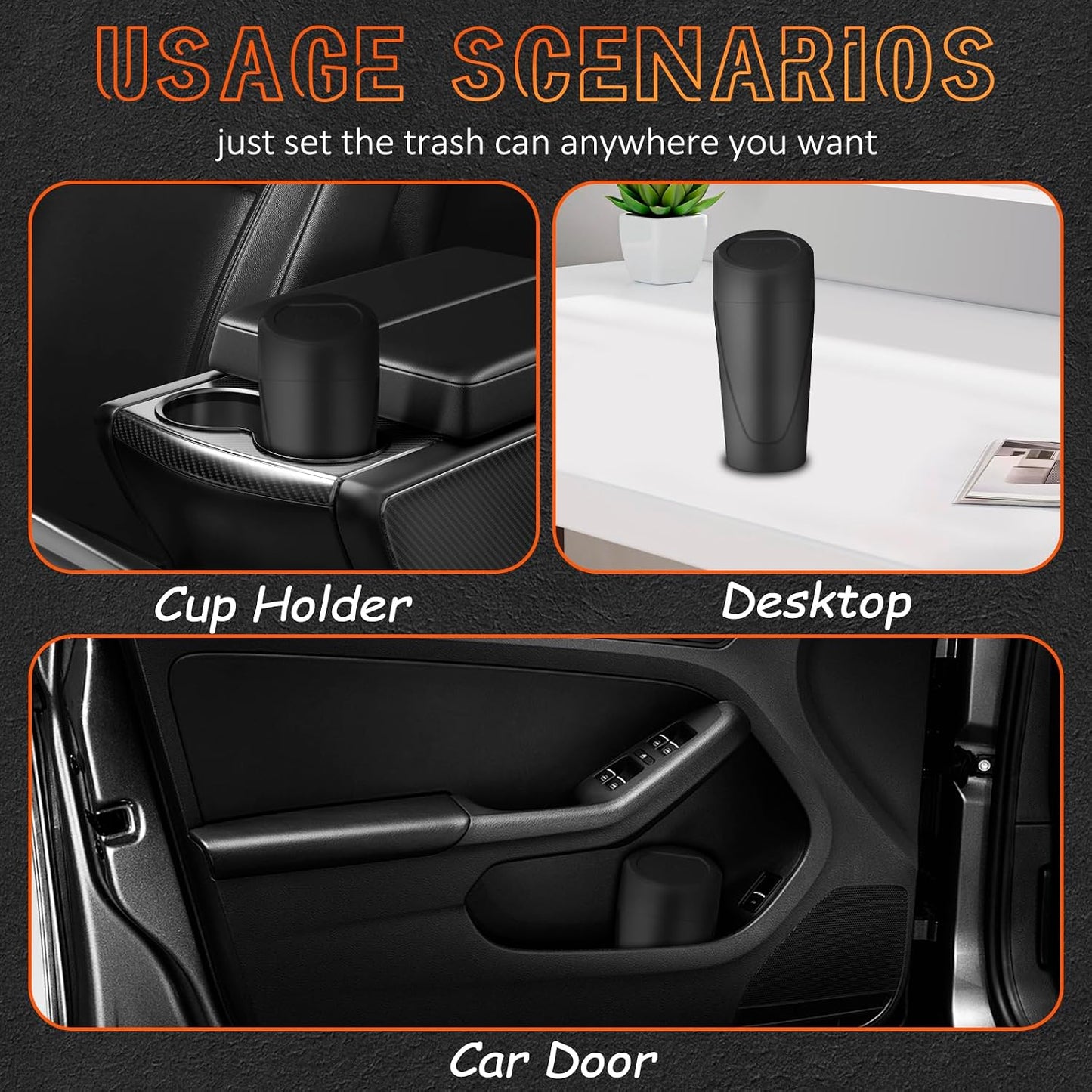 Car Trash Can with Lid, Leakproof Garbage Can with 40 Attached Trash Bags, Mini Essential Car Accessories for Interior for Car, Home, Office (Black)