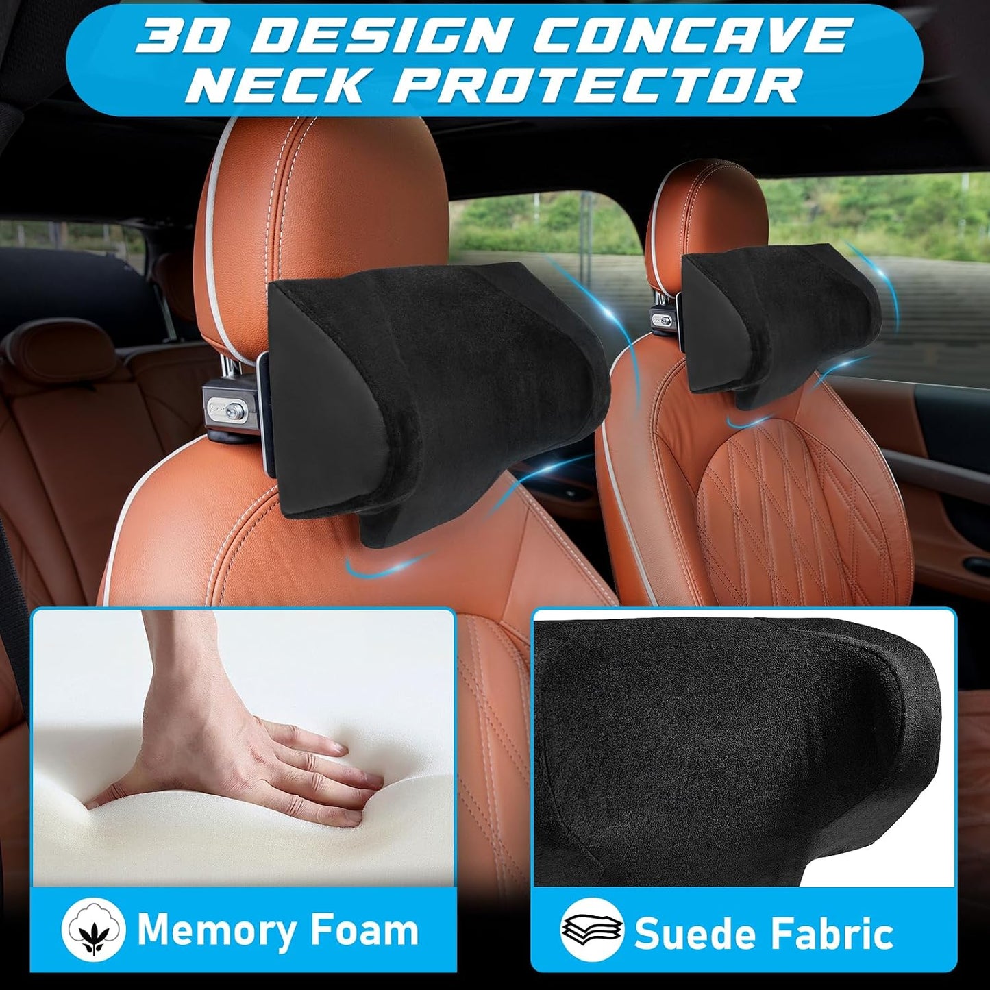 Spurtar Car Neck Pillow Height Adjustable Memory Foam Travel Pillow Headrest for Adults Neck Comfort Pain Relief While Driving Travel - Only Fit for Poles Distance 1.1" - 3.9" - Not for Children