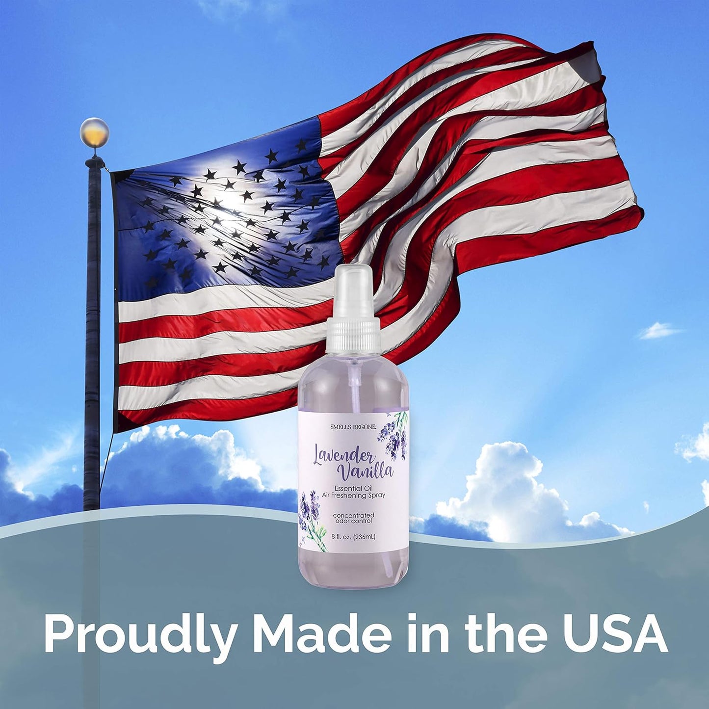 SMELLS BEGONE Essential Oil Air Freshener Spray - Odor Eliminator - 2 Pack - 8 Ounce (Lavender Vanilla)