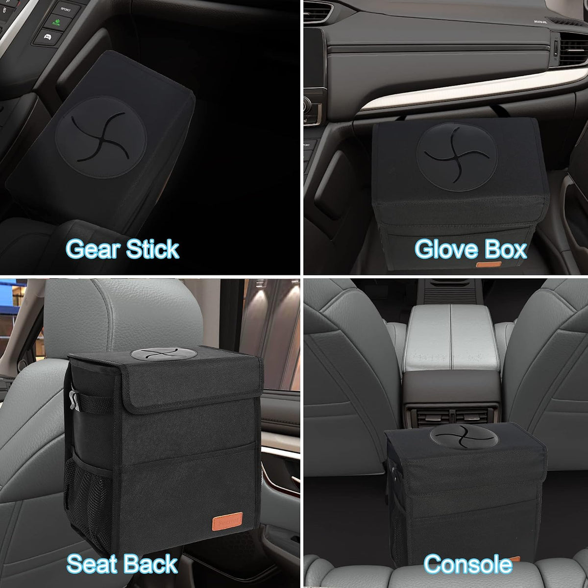 Leak Proof Car Trash Bag Waterproof Garbage Can with Lid for SUV Front Seat Multipurpose Car Hanging for Headrest Collapsible and Portable with Storage Mesh Pocket, Large/ Black