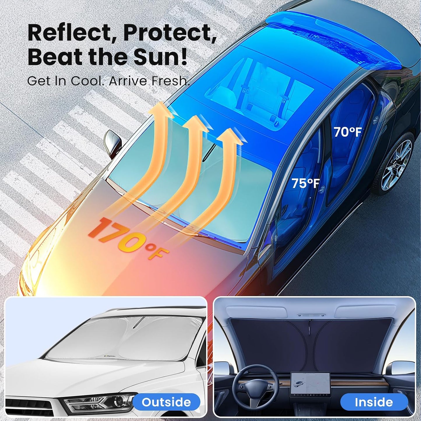 Magnelex Windshield Sun Shade for GMC Sierra 1500 2500 3500 (SLT AT4 Denali) 2019-2026, Foldable Car Window Sunshade, Heat & UV Visor Cover, Reflective Front Shades Accessories