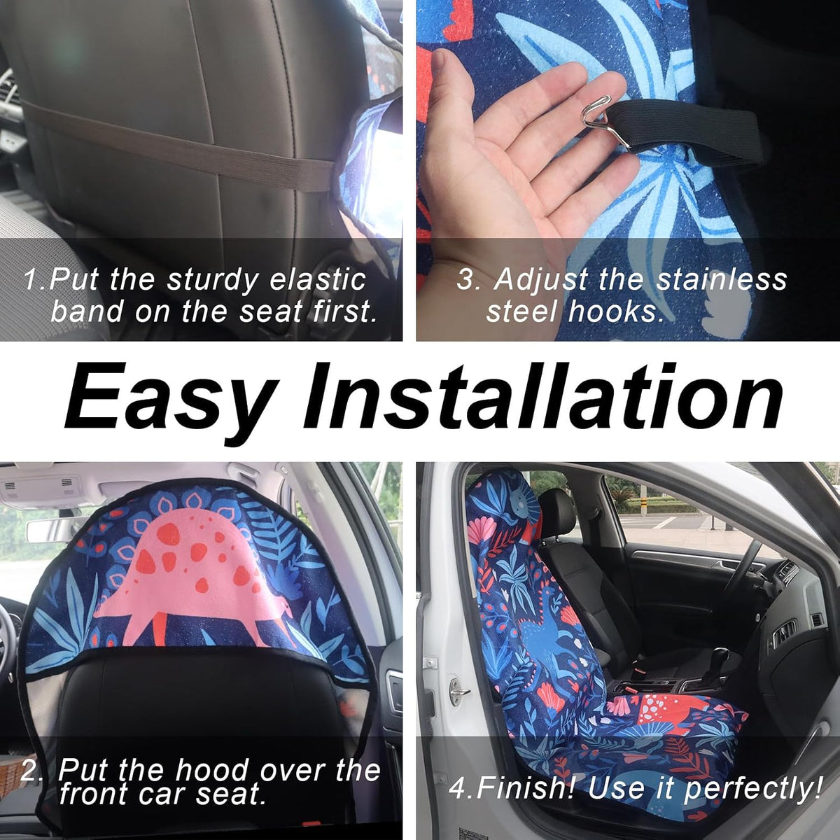 Sweat Towel Car Seat Cover Protector Front Seats for Gym Workout, Running, Swimming, Beach and Hiking, Waterproof Universal Seat Cover for Car, Trucks, Van & SUV (1, Dinosaur, Front)