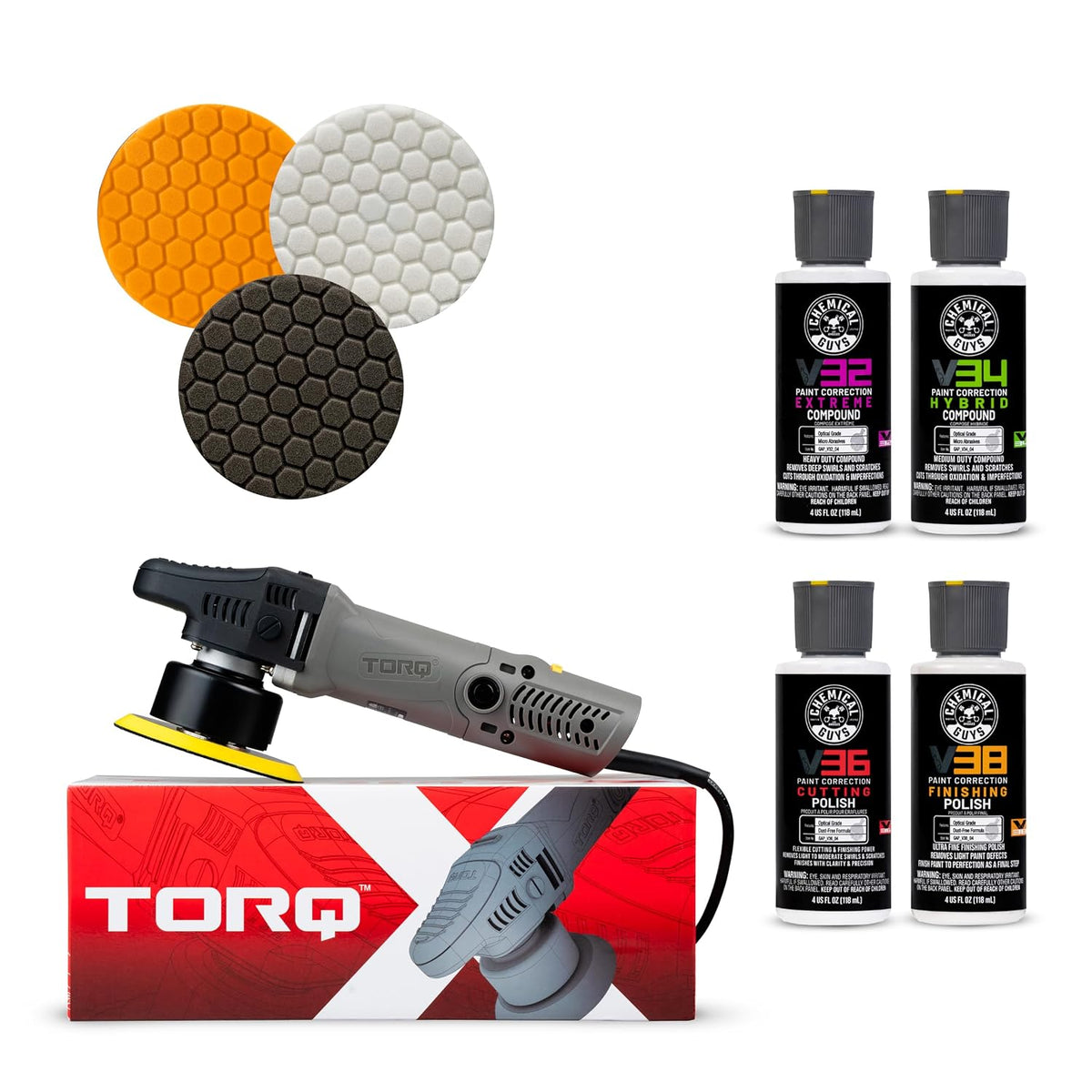 Chemical Guys, TORQX Random Orbital Polisher Kit, 800W Motor, 9-Piece