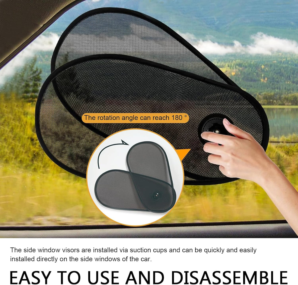 2PCS Car Shades for Side Windows, Adjustable & Rotatable Side Window Sun Shade, Baby Safe Car Windshield Sun Visor, Sun Blocker, Heat & Glare Protection, Universal Fit for Most Cars (Black)