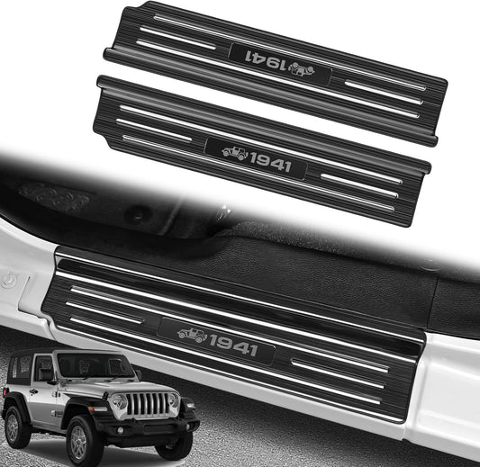 2PCS Door Sill Protector for Jeep Wrangler JL JLU 2018-2026 & Gladiator JT 2020-2026 Accessories Stainless Steel 2-Door Car Pedal Kick Protection (Black Brushed)