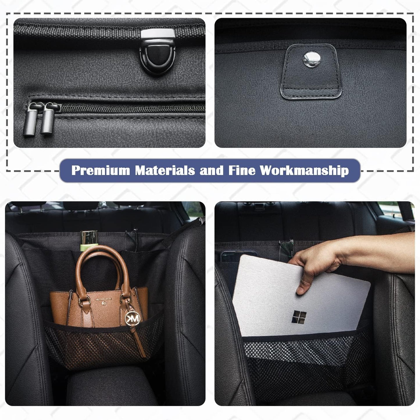 Car Organizer Between Seats, Garbage Trash Bag, Purse Holder, Dog Barrier | AMEIQ Car Accessories, Rubbish Can, Waster Litter Recycle Bin, Storage Bag Between Front Seats, Tissue Handbag Holder, Black