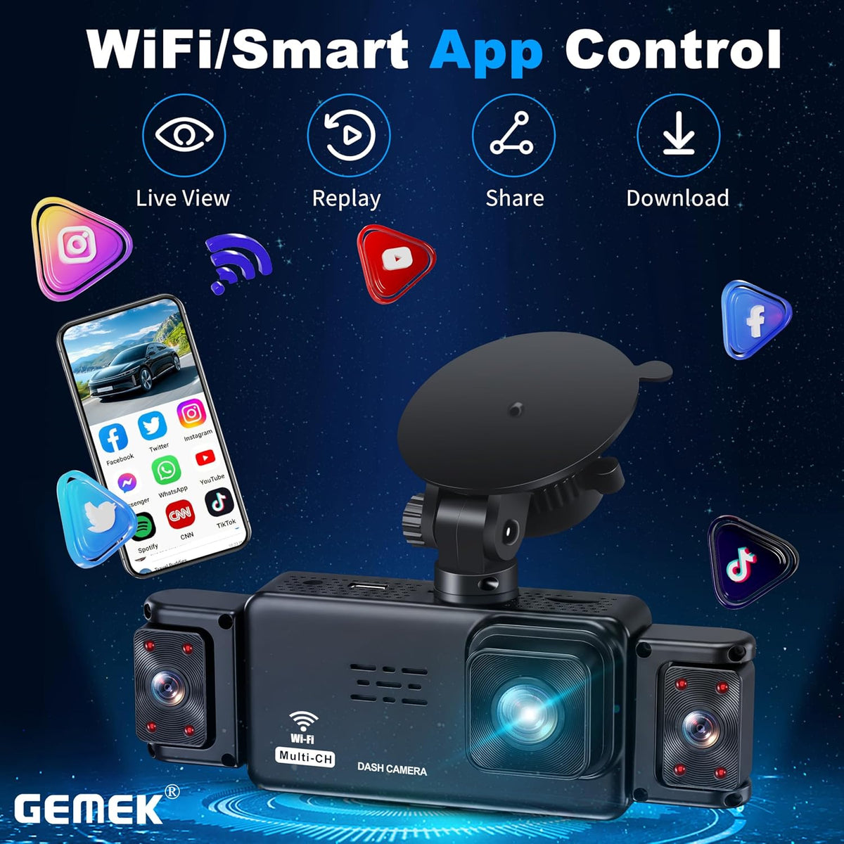 5 Channel Dash Cam 360° View with 5G WiFi & APP Control