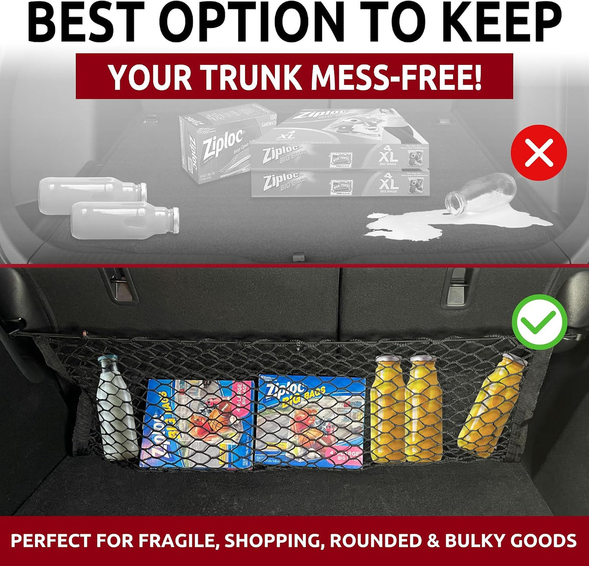Envelope Style Trunk Mesh Cargo Net Compatible with Honda HRV HR-V LX EX Touring Sport 2013-2022 - Car Accessories - Premium Trunk Organizers and Storage - Cargo Net for SUV - Carrier Organizer