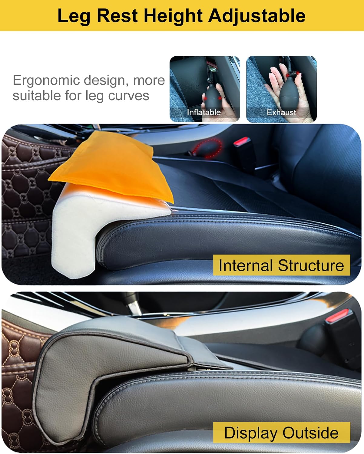 Car Seat Extender Leg Support, Upgraded Car Driver Seat Leg Support Extender - Heighten & Lengthen, Universal Car Leg Extender Pillow for Cars Buses Trains Office Home (Large)