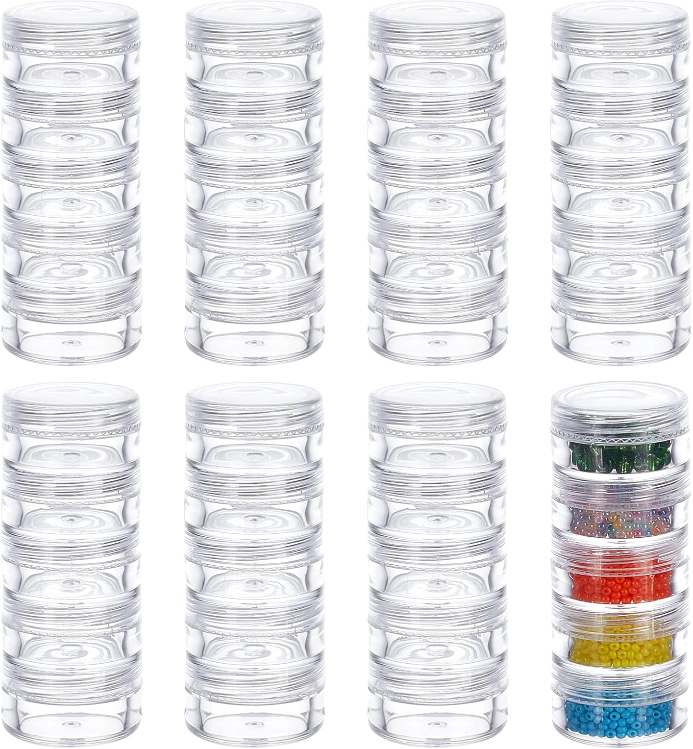 BENECREAT 5G/5ML Stackable Round Plastic Containers 8 Column(5 Layer/Column) Bead Storage Jars for Seed Beads, Diamond Drills and Other Jewelry Components