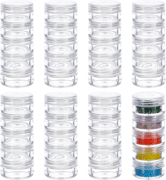 BENECREAT 5G/5ML Stackable Round Plastic Containers 8 Column(5 Layer/Column) Bead Storage Jars for Seed Beads, Diamond Drills and Other Jewelry Components