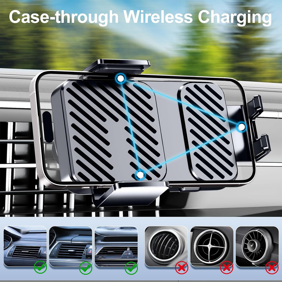 3 in 1 Wireless Car Charger, Phone Holders for Your Car 15W Fast Charging Auto Clamping, Car Phone Mount for iPhone 17 16 15 14 13 Mini Pro Max XR, Samsung Galaxy S25 Ultra S24 S23 S22 S21
