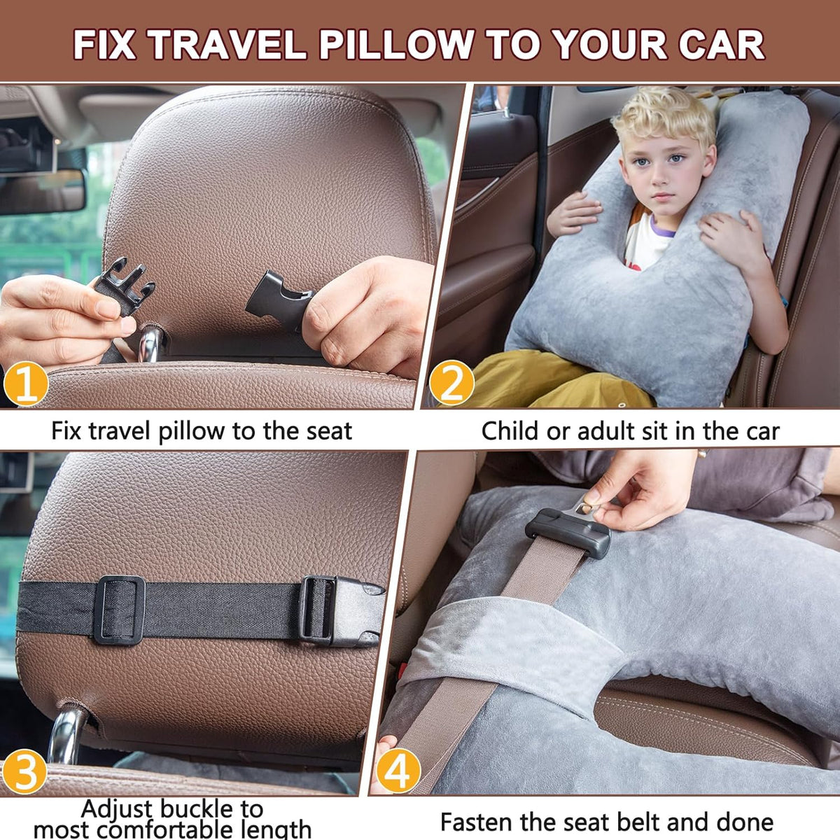 1 MIDDLE ONE Car Pillow for Kids, Memory Foam Travel Pillow for Car and Adults, Kids Car Pillows for Sleeping on Road Trip, Small Body Pillow for Kid (Purple)