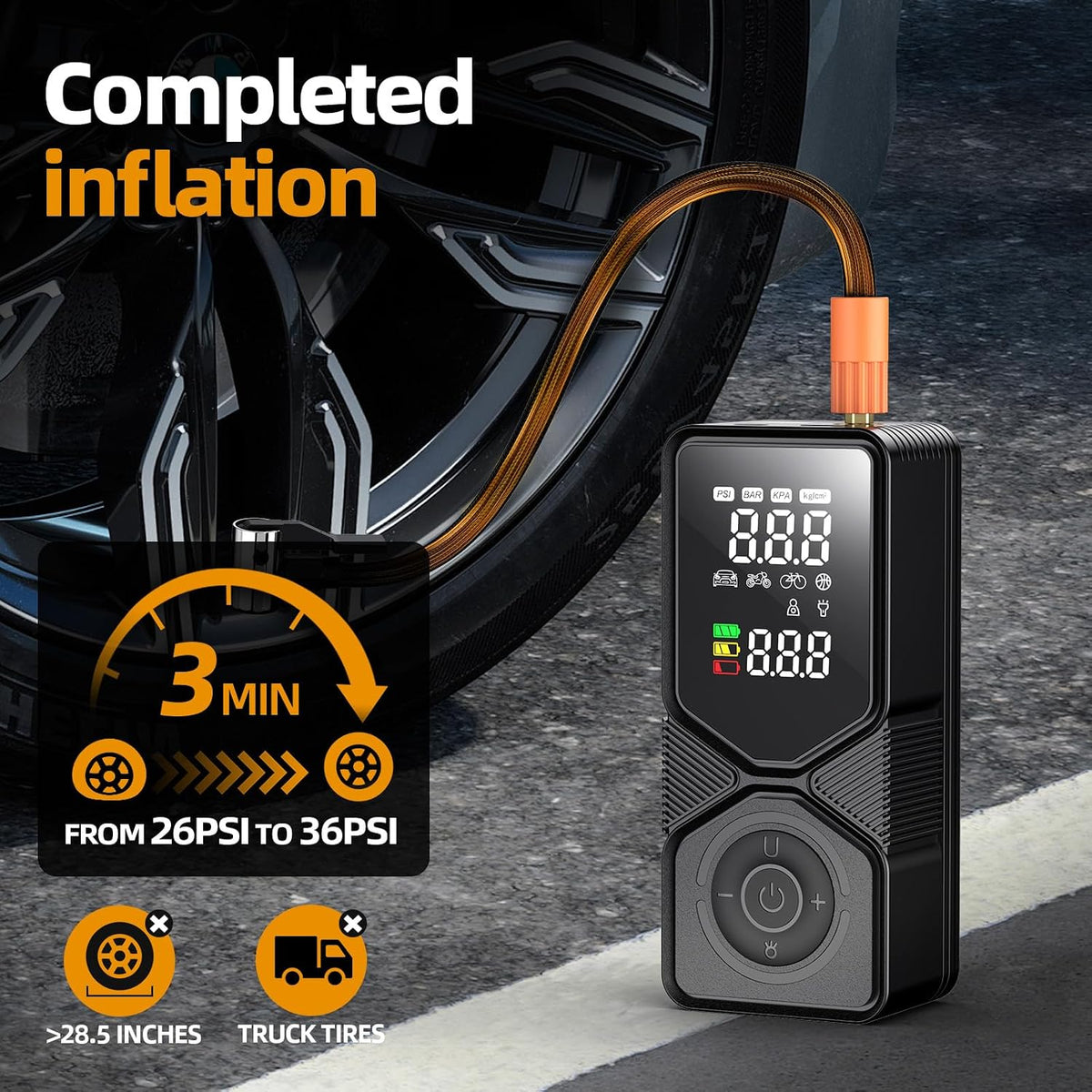 Tire Inflator Portable Air Compressor - 150PSI Cordless Air Pump for Car Tires with Digital Pressure Gauge, Auto Shut Off & LED Emergency Light, 12V DC Power for Car, Bikes, Motorcycles, Balls