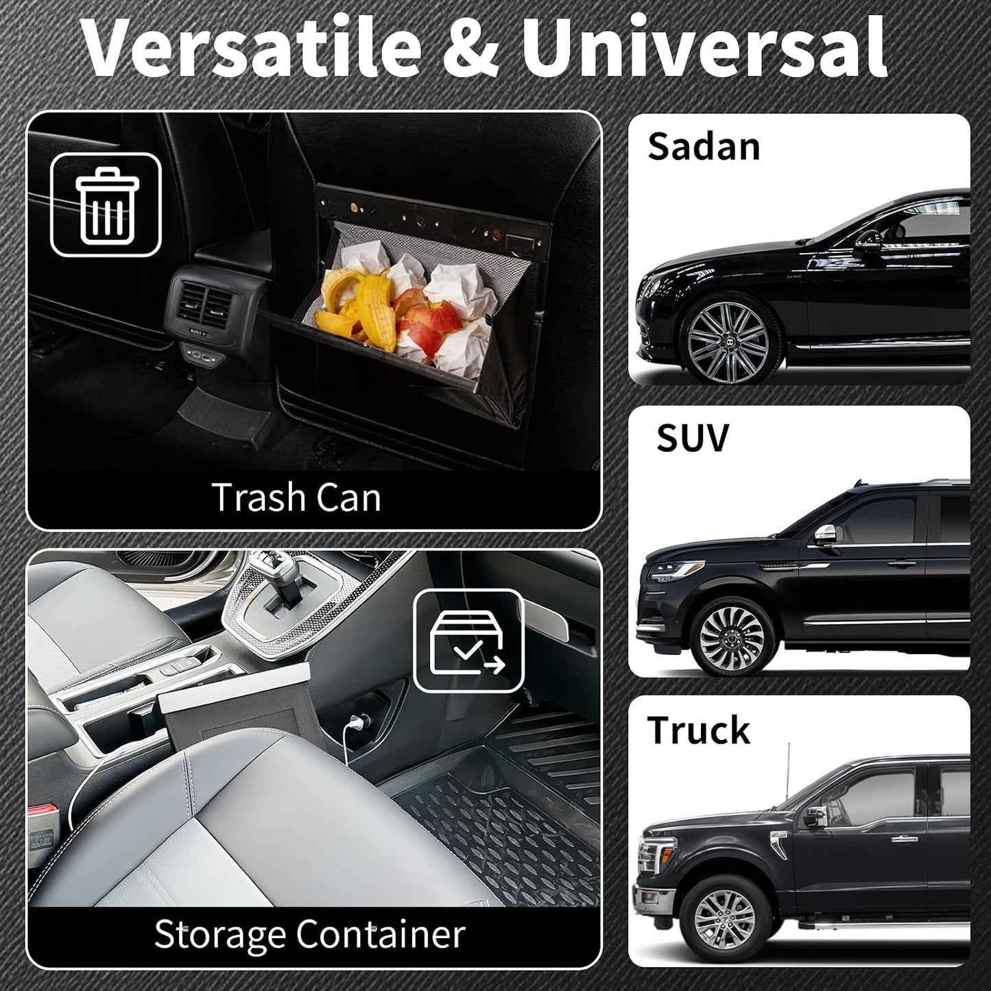 Premium Car Trash Can with Magnetic Lid, Waterproof Leakproof PU Leather Vehicle Garbage Bin, Foldable Hanging Auto Trash Bag for Seat Back Pocket, Fits Cars SUVs Trucks, Includes 2 Rolls Trash Bags
