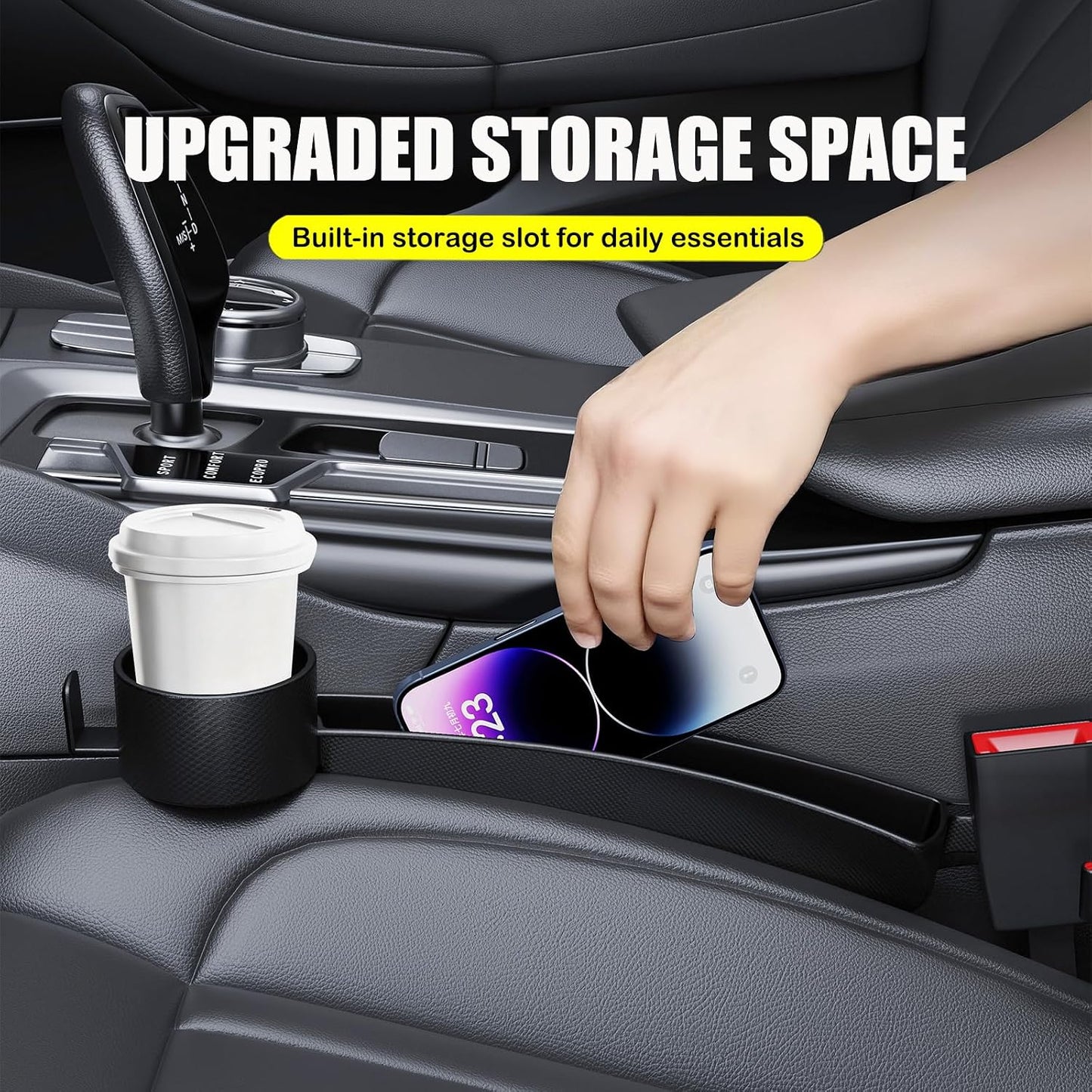 Car Seat Seat Filler 2-Piece Set to Fill the Void Between Seat Seat Blocker to Prevent Items from Drop, 4-in-1 Multifunctional Water Cup Holder Hook Large Capacity Storage Universal SUV Sedan Truck