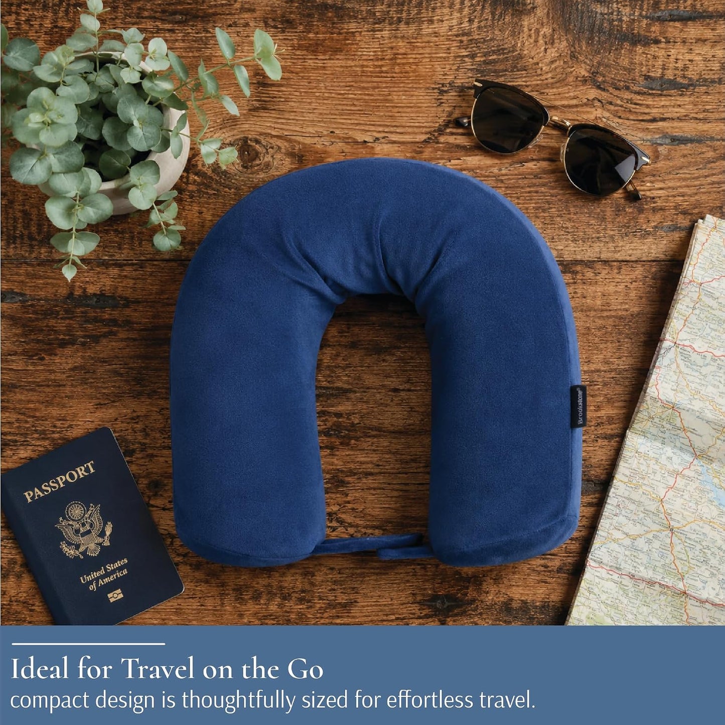 Brookstone Free Form Travel Pillow - Lightweight Flexible Memory Foam Travel Neck Pillow for Sleeping, Car, Airplane & Travel Support, Blue