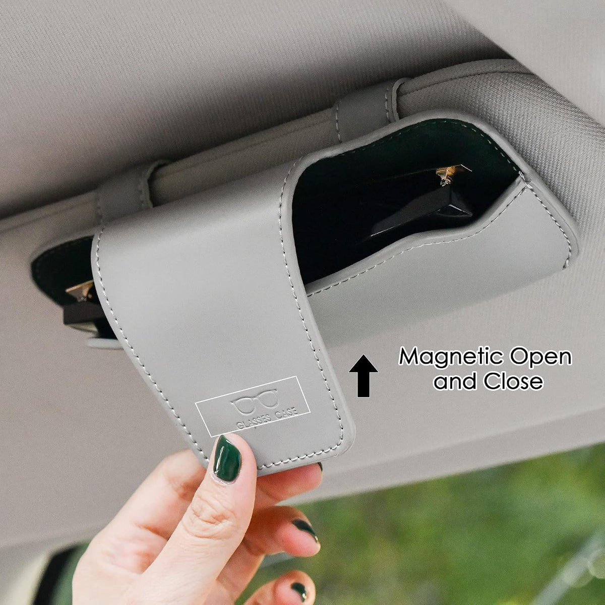 Sunglass Holder for Car Visor, Car Sunglasses Holder Leather, Eyeglasses Holder Glasses Storage Case Visor Accessories