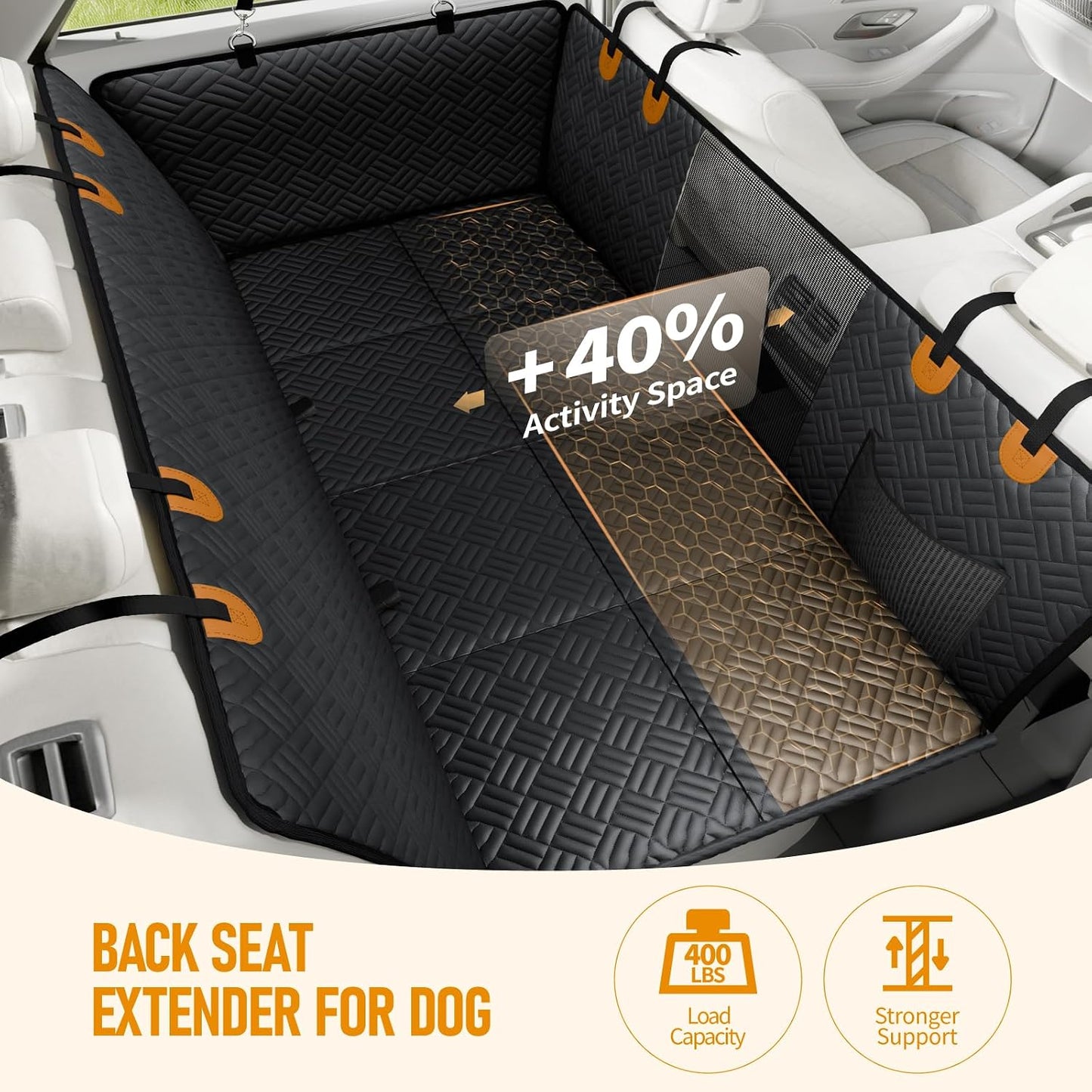 PROZAR Dog Car Seat Cover for Back Seat, Hard Bottom Back Seat Extender, Back Seat Pet Cover for Dogs - Supports 400lbs, Waterproof Heavy Duty Scratch Dog Hammock for Compact Cars/SUVs, 51in