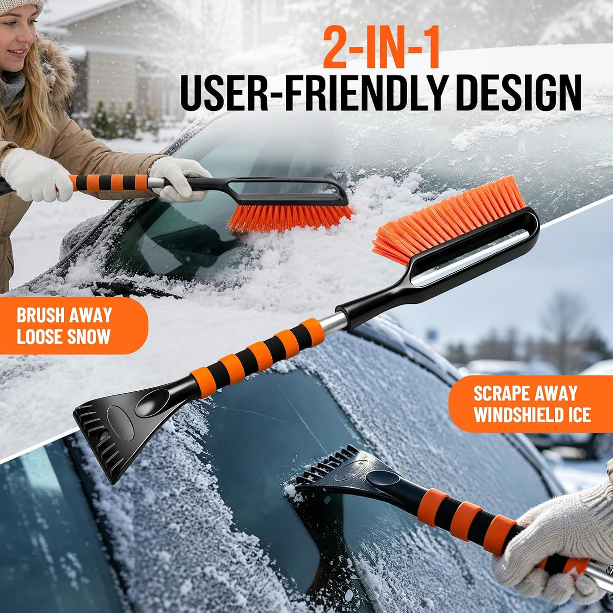 Winter Car Emergency Kit with Jumper Cables, 2-in-1 Detachable Snow Brush