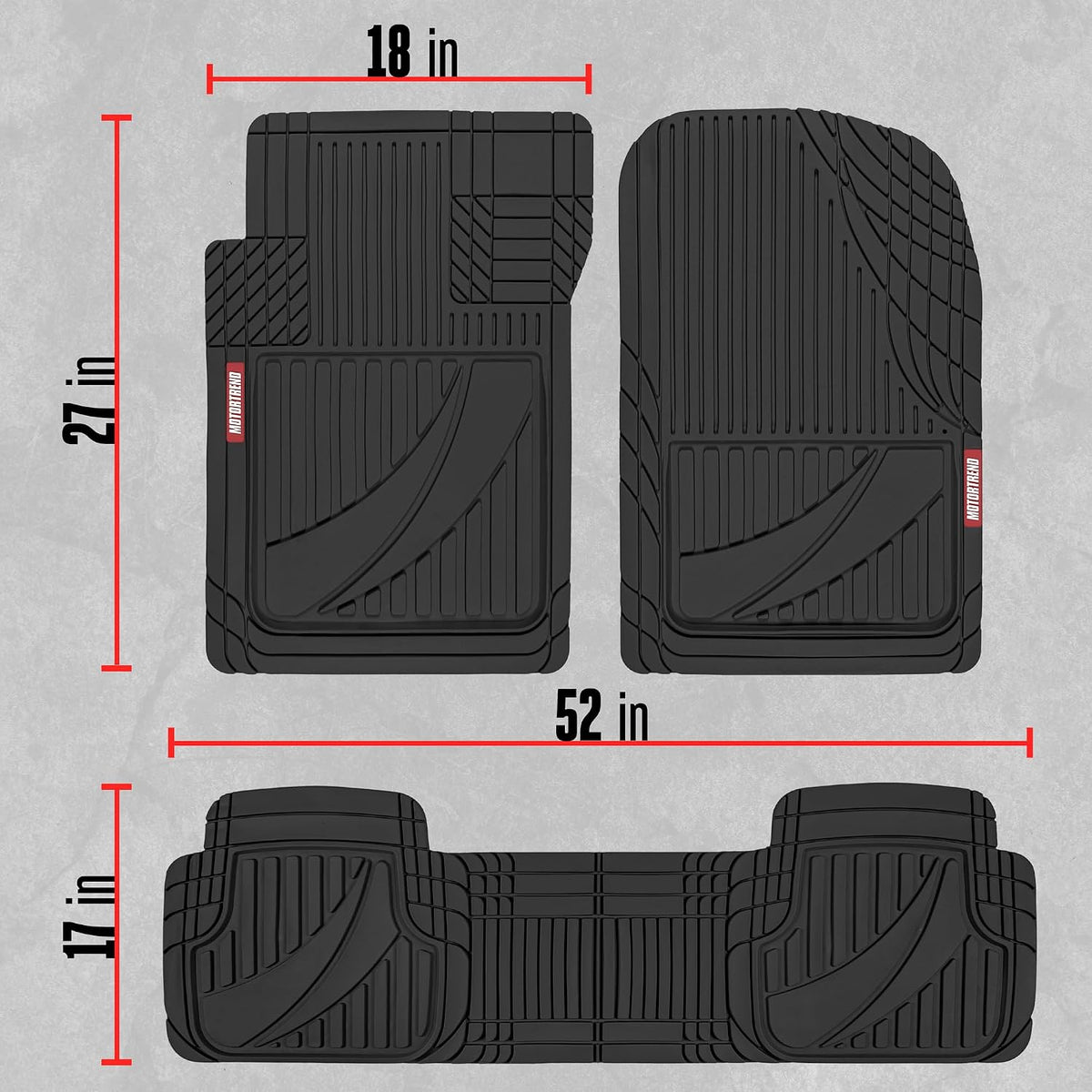 Motor Trend FlexTough™ Advanced Black Rubber Car Floor Mats – Heavy Duty Trim to Fit All Weather Floor Mats for Cars Truck SUV - Automotive Car Interior Floor Liner Protection - Universal Fit