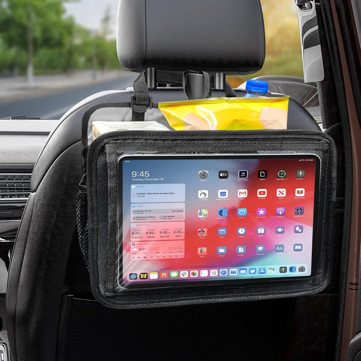 Car Seat Back Organizer Tablet Holder, Vehicle Front Seat, Personal Travel Storage Bag For Adults & Kids Car Accessories Interior & Travel Essentials(Black)