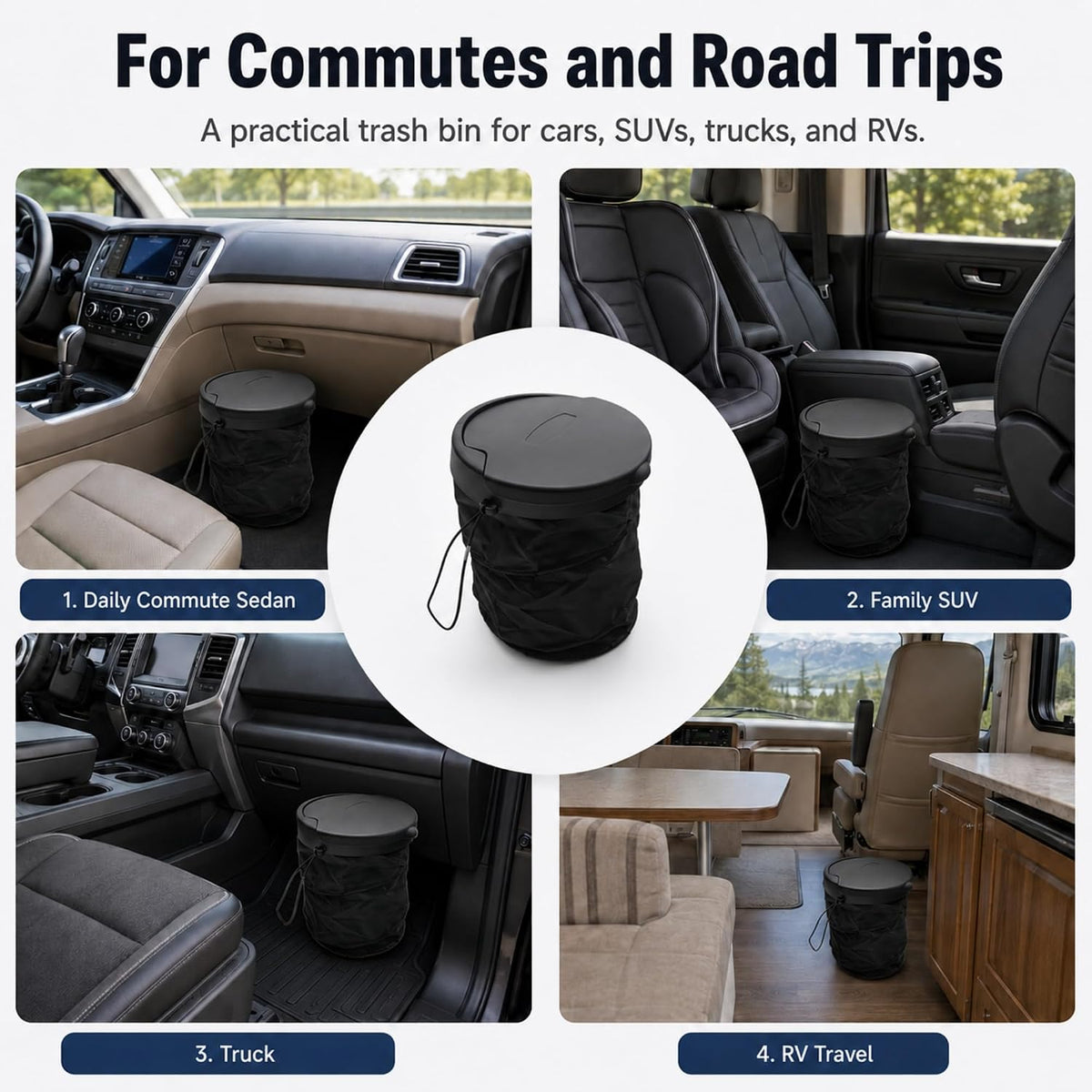 Car Trash Can with Lid, Collapsible Garbage Bin for Car SUV Truck