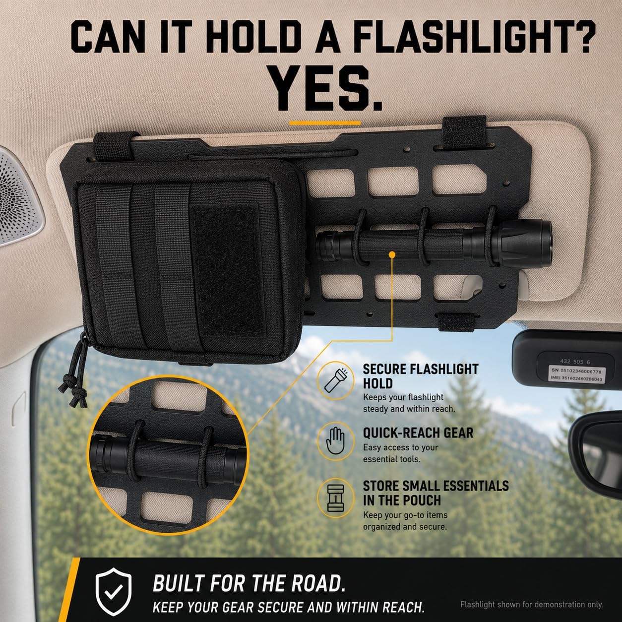 Visor MOLLE Organizer Panel for Car Sun Visor – Rigid ABS Storage Panel with Adjustable Straps – Vehicle Gear Organizer for Truck SUV (1 Pack)
