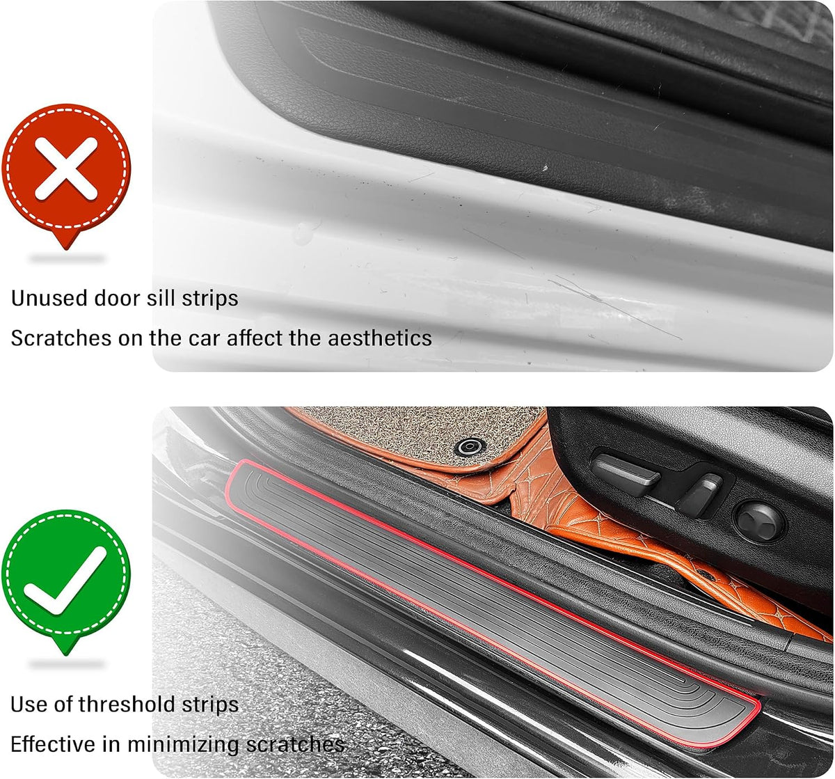 4PCS Car Door Sill Protector,Anti-Scratch & Waterproof Car Door Sills Scratch Protection,Universal Car Exterior Accessories Automotive Door Entry Guard for Car,Truck,SUV (Black Red, Width 1.57")