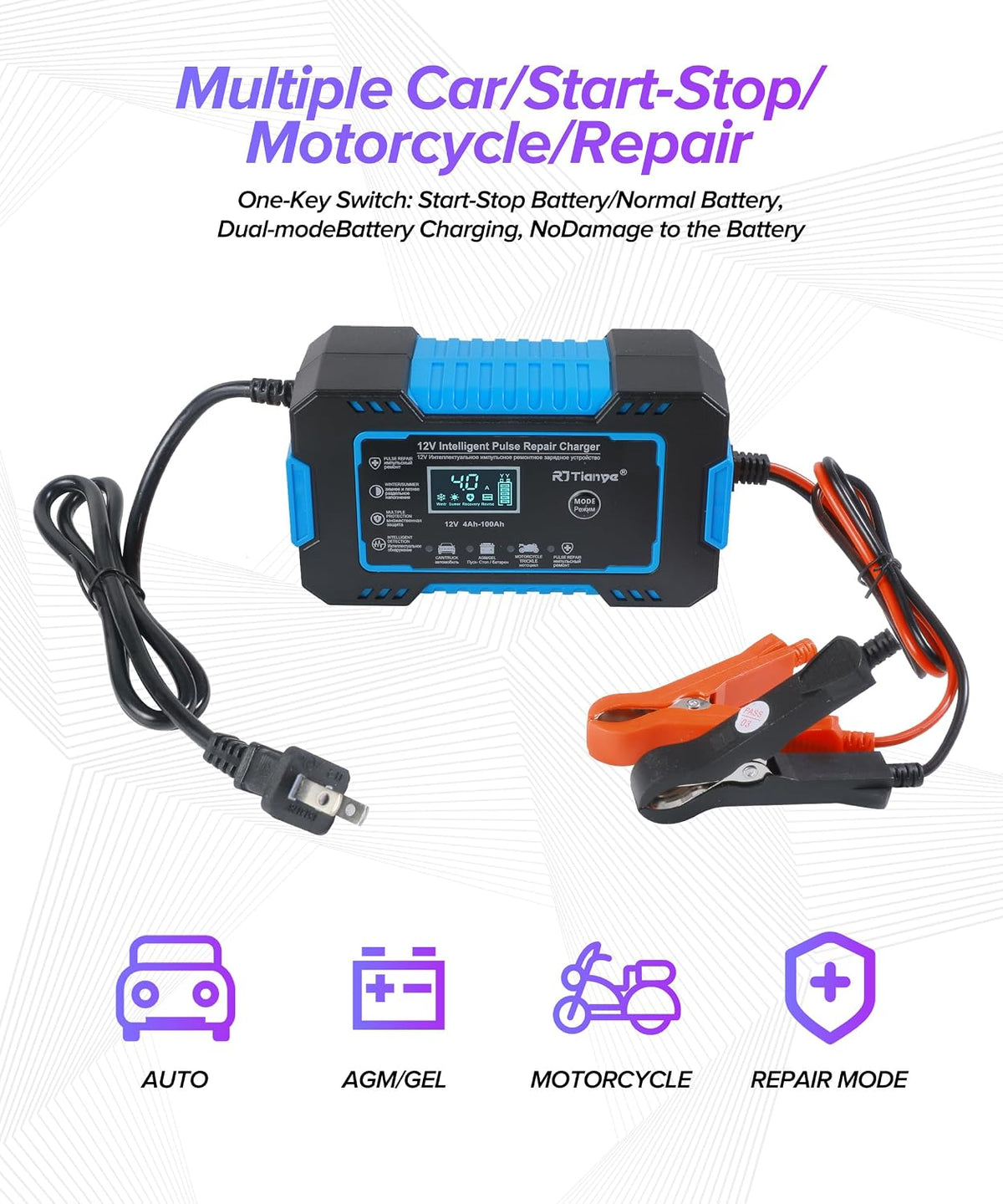 Car Battery Charger,Car Accessories Universal Portable 12V 6A Automatic Smart Battery Trickle Charger with LCD Display,Automotive Tool,Suitable for Most Cars,SUVs,MSedans,Trucks,Minivans (Blue)