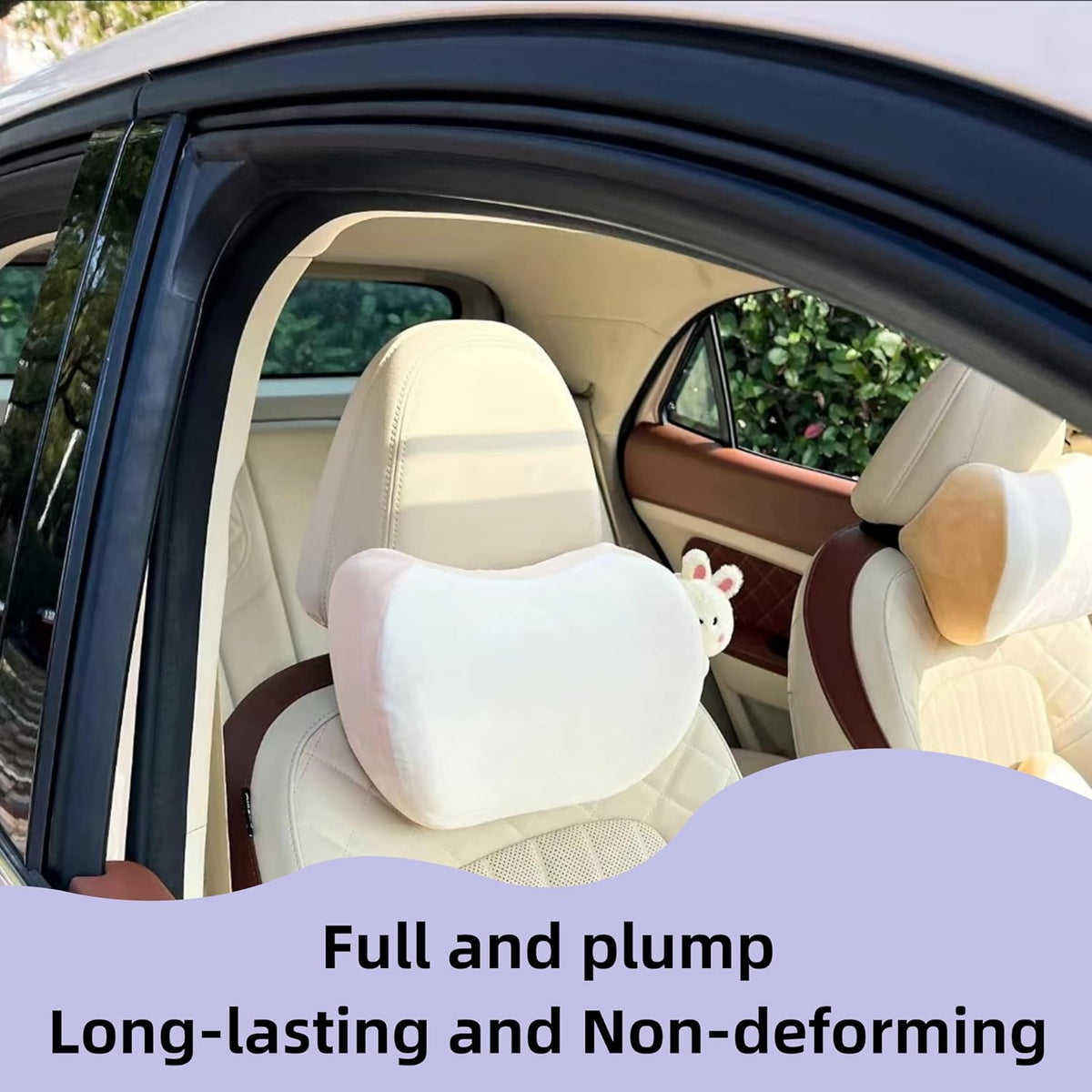 Car Headrest Pillow 2PCS Bear or Bunny Car Seat Neck Pillow Car Decor Memory Foam Neck Support Cushions for Comfortable Driving, Easy Install &amp; Washable (Pink)