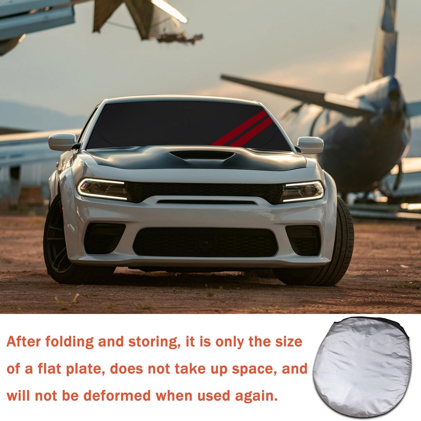 Front Windshield Sun Shade Fit for Dodge Charger Challenger Durango Journey Universal Fit to All Dodge Cars Foldable Sun Visor Protector Custom Fit Dodge Window Sunhade (Black)