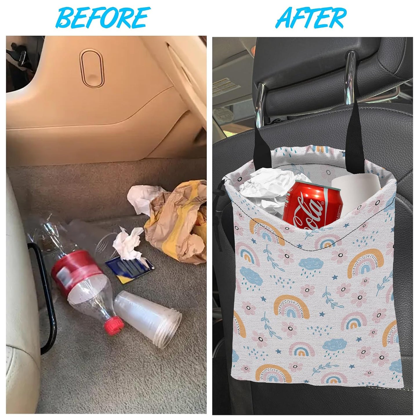 Car Trash Bag Hanging Cloud Rainbow Flower Car Trash Can Waterproof Garbage Bag Hanging for Car Back Seat