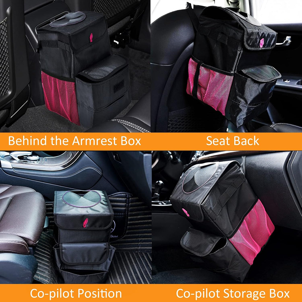 Car Trash Can Foldable Garbage Bin Leakproof 3 Gallons Black Pink