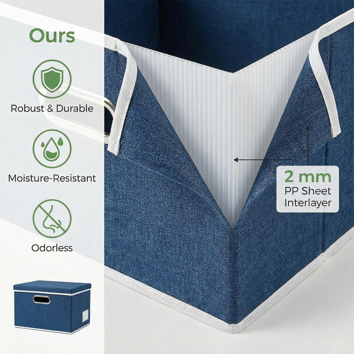 PRANDOM Storage Bins with Lids [3-Pack] Linen Fabric Foldable Storage Boxes Organizer Containers Baskets Cube with Cover for Bedroom Closet Office Royal Blue（11.4X8.6X6.7