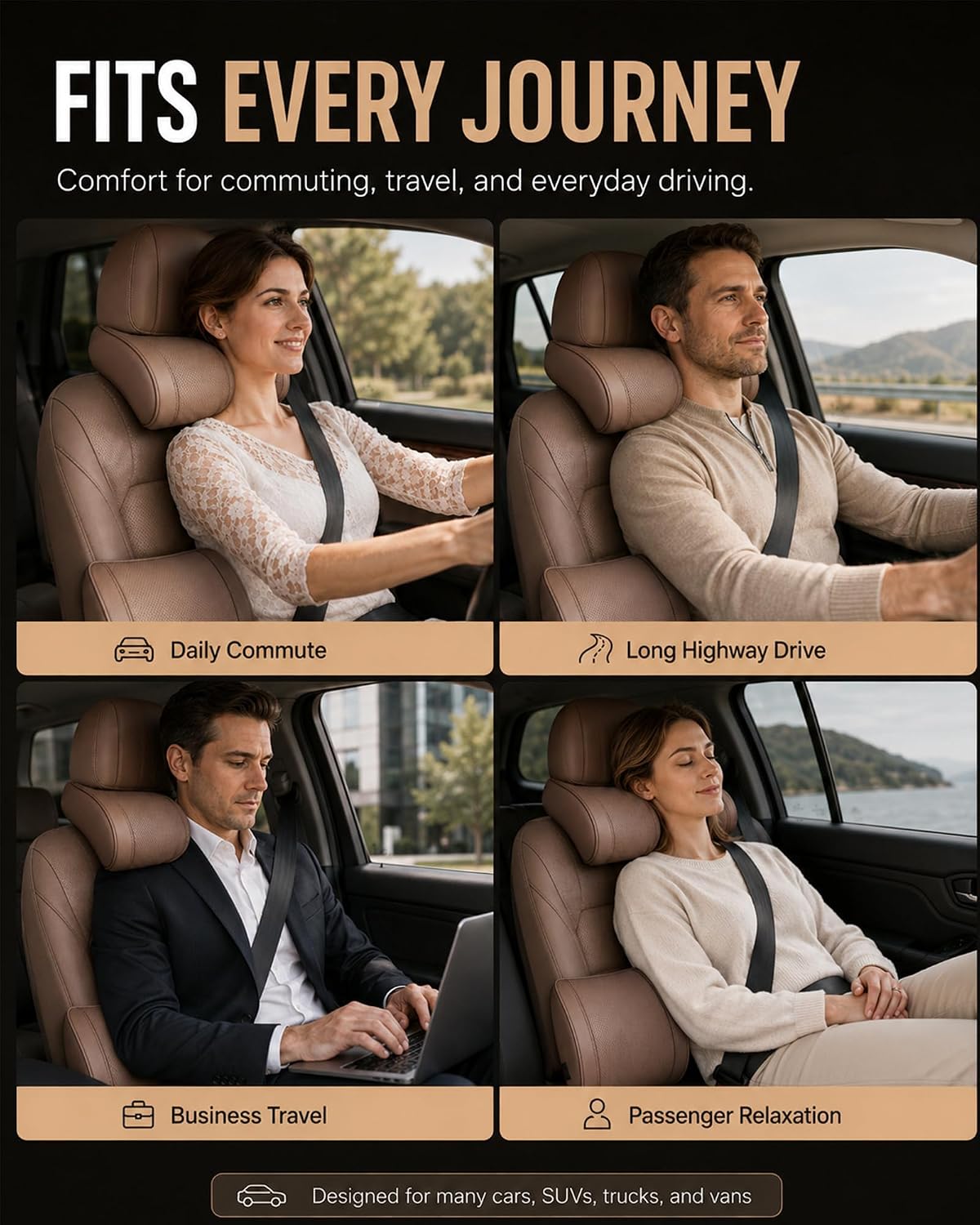 Ergonomic Headrest and Lumbar Support Set for Car Seats, Breathable Perforated Leather Car Pillows, Luxurious Memory Foam Neck Pillow for All Cars, Eases Neck Fatigue for Long Driving(Amber)