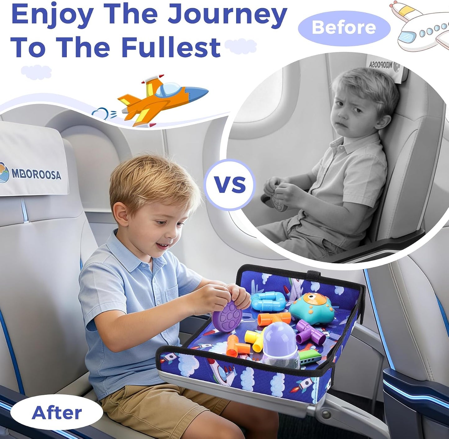 COOLBEBE Airplane Tray Table Cover, Foldable Travel Tray Cover for Toddlers 1-3, Universal Fit for Airplane, Car Seat, High Chair, Machine Washable, Portable, Blue Plane