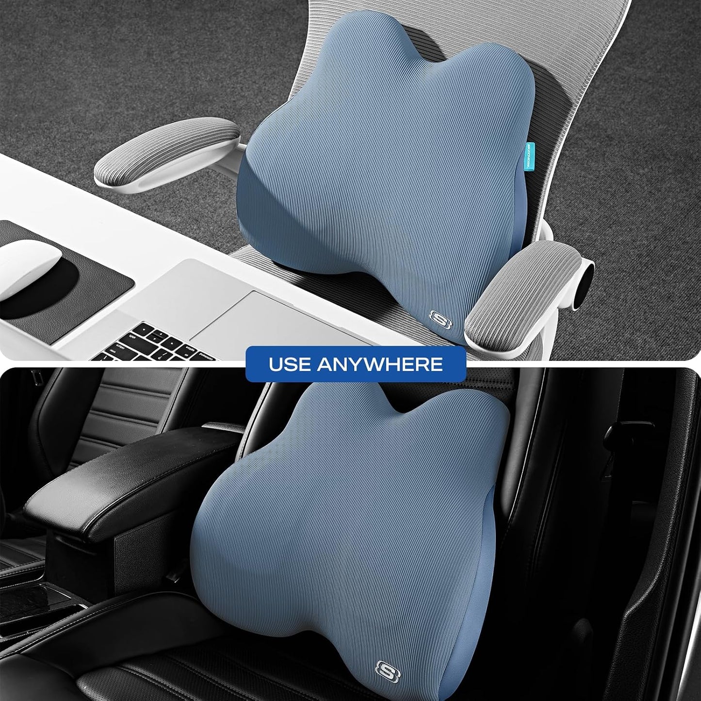Skechers Women’s Lumbar Pillow, Memory Foam Lumbar Support Pillow for Office,Chair Lower Back Pain Relief Lumbar Pillow,Ergonomic Design Back Support Pillow for Office Chair,Car,Home,Travel,Blue